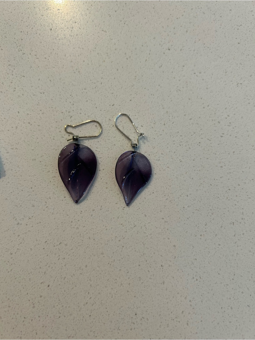 Purple Glass Leaf Drop Earrings